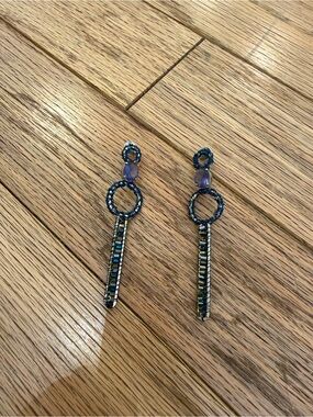 Alexis Bittar Blue Beaded Drop Earrings with Purple Stone